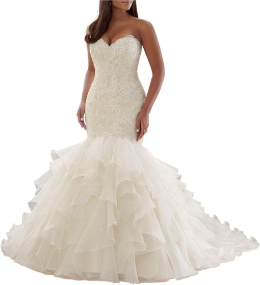 Robe De Mariée Sirène A Manches Longues Blanche – Image 2