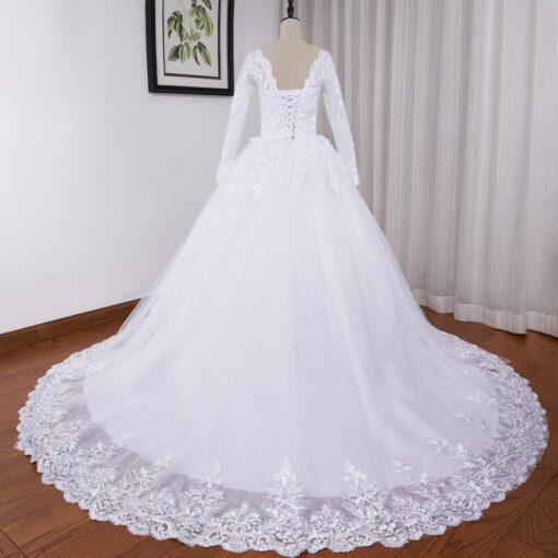 Robe De Mariée Hiver Manches Longues Blanche – Image 7