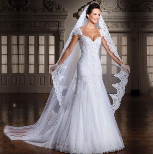 Robe De Mariage Sirène Blanche Longue Traîne – Image 2