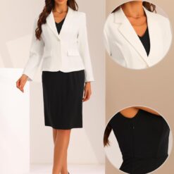Ensemble de costume d'affaires pour femme Col en V Robe de bureau avec blazer à revers cranté image 10 | Soirée Blanche