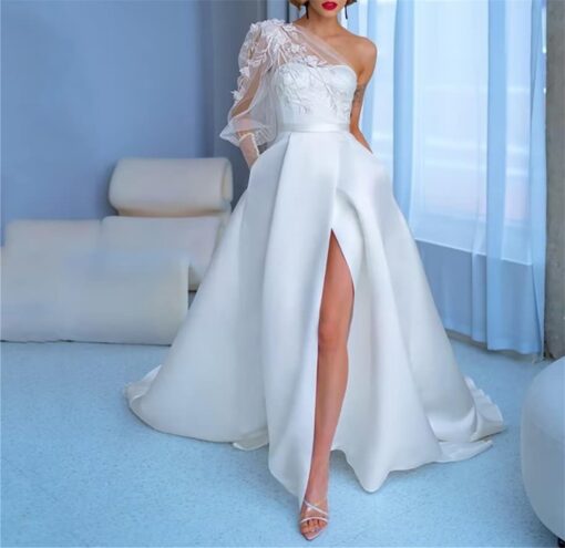 Robe De Mariée Manches Courtes En Tulle – Image 3