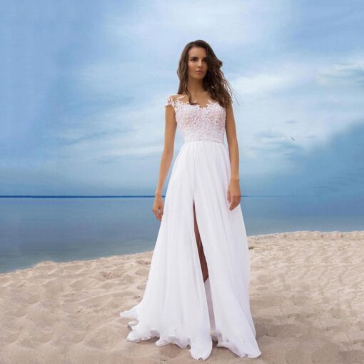Robe De Soirée Longue Blanche Dentelle – Image 4