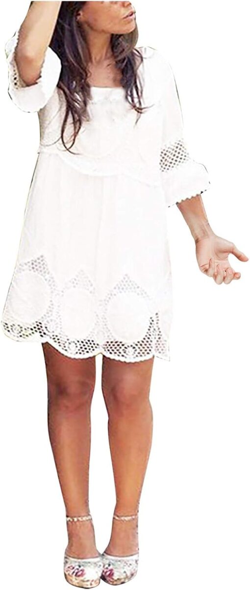 Robe Dentelle Blanche Epaule Dénudée – Image 2