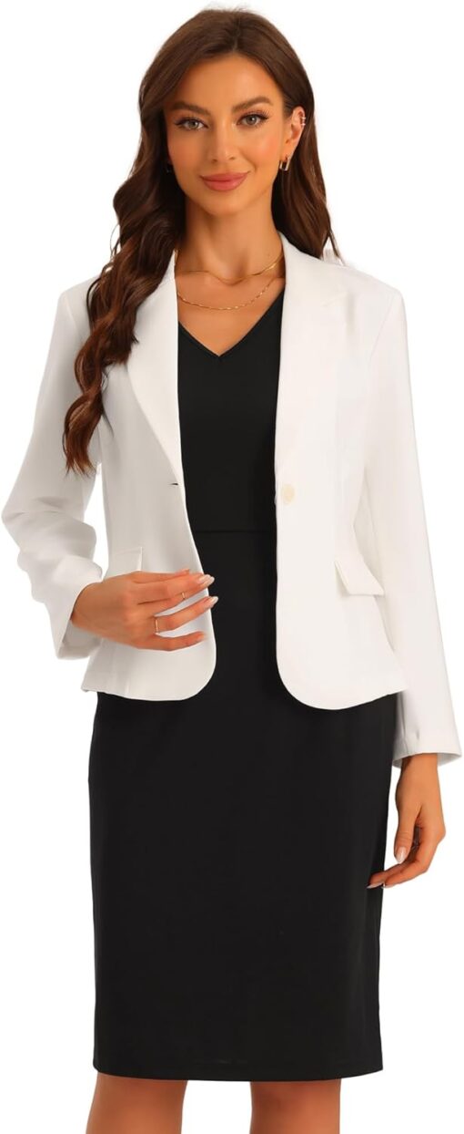 Ensemble de costume d'affaires pour femme Col en V Robe de bureau avec blazer à revers cranté – Image 2