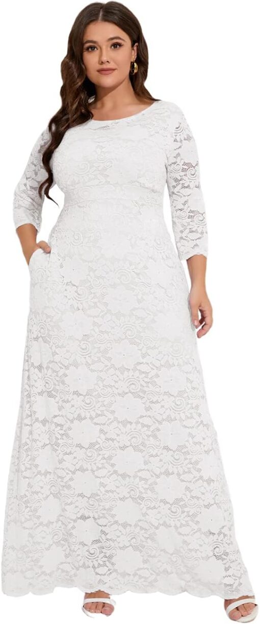 Robe De Mariée Dentelle Florale Grande Taille – Image 3