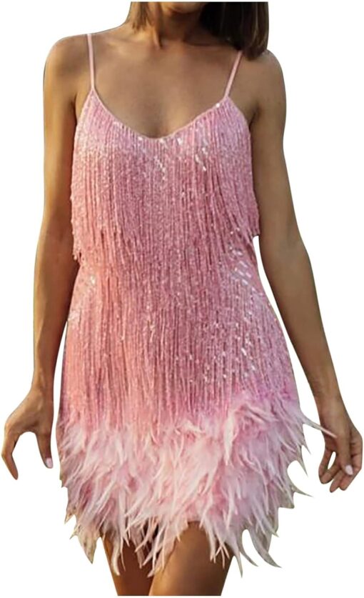 Robe Blanche De Soirée À Franges Et Sequins – Image 2