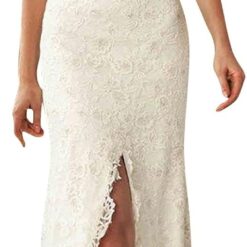 Robe de mariée fourreau en crêpe à motifs et traîne en dentelle image 10 | Soirée Blanche