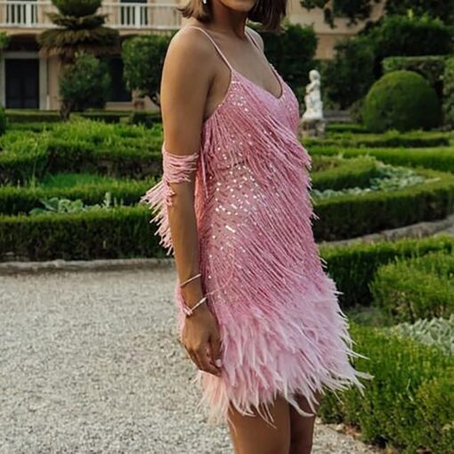 Robe Blanche De Soirée À Franges Et Sequins – Image 8