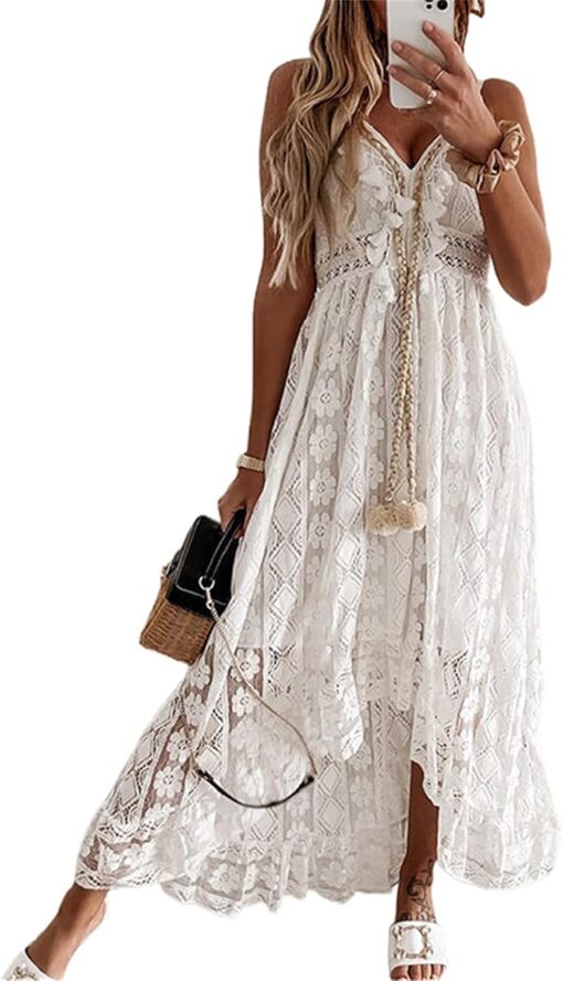 Robe Longue Blanche Dentelle Boheme – Image 2