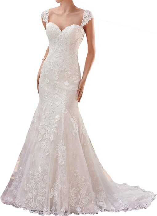 Robe de mariée sirène volantée en tulle et dentelle perlée – Image 2
