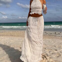 Smimgo : Ensemble Été 2000 - Longue Jupe et Débardeur en Mousseline de Soie image 11 | Soirée Blanche