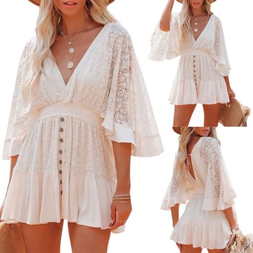 Robe de Plage Dentelle Sexy à Manches Courte – Image 7