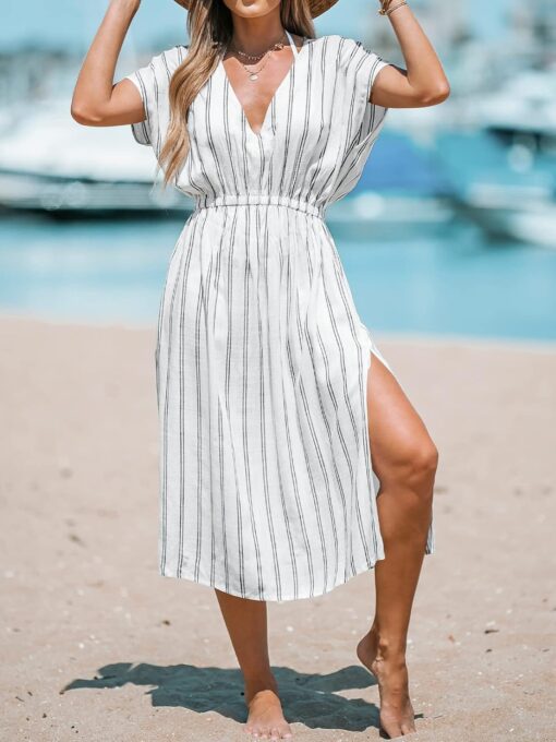 Robe de plage décontractée à rayures – Image 4