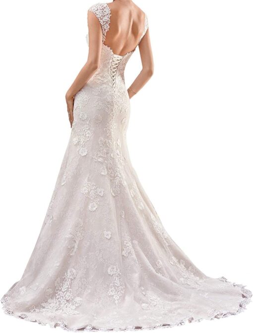 Robe de mariée sirène volantée en tulle et dentelle perlée – Image 3