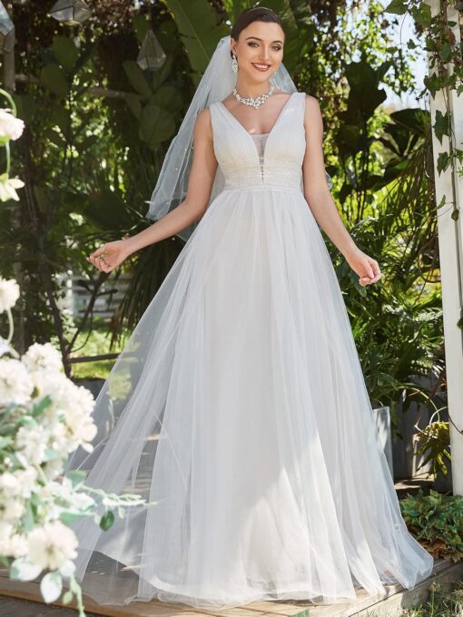Robe De Mariée Fines Bretelles Et Dentelle Florale – Image 6