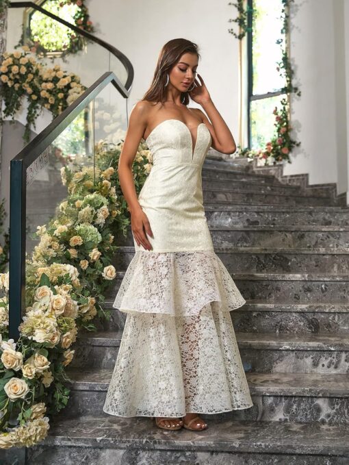 Robe De Mariée Sirène Bustier Blanche – Image 6