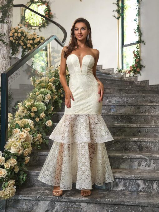 Robe De Mariée Sirène Bustier Blanche – Image 3