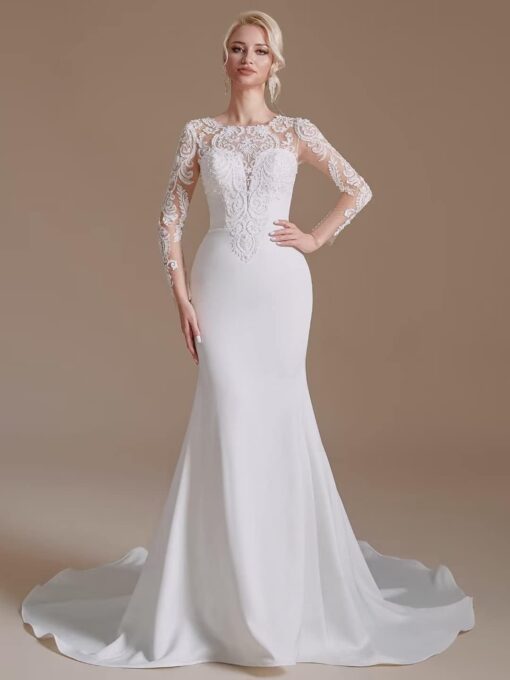 Robe de Mariée Simple Col V – Image 3