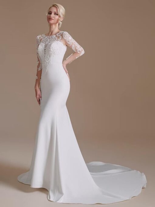 Robe de Mariée Simple Col V – Image 4