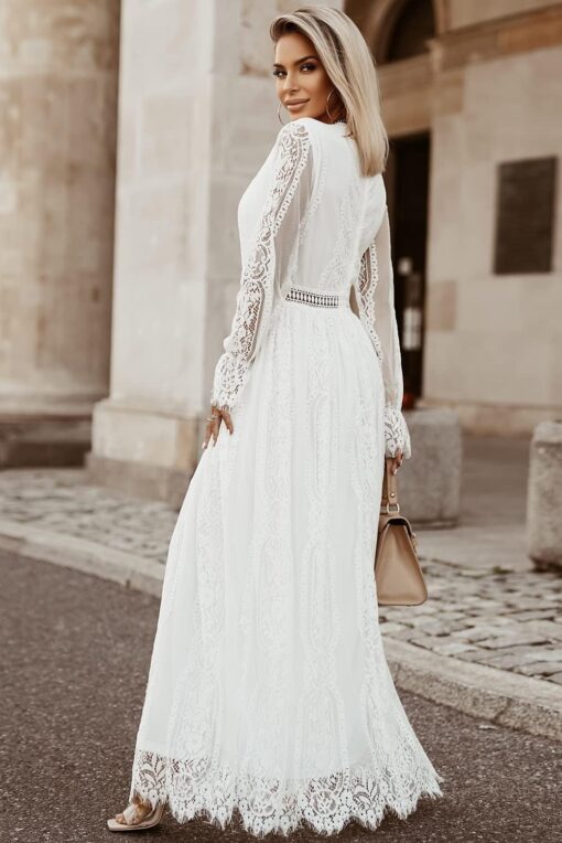 Robe De Mariée A Dentelle Florale A Manches Longues Illusion – Image 4