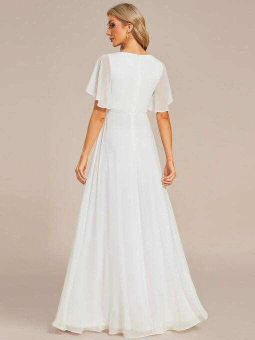Robe de mariée romantique en dentelle pailletée à manches courtes – Image 3