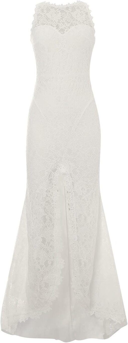 Robe de mariée fourreau en crêpe à motifs et traîne en dentelle – Image 5