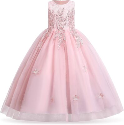 Robe de bal princesse avec dentelle florale et paillettes