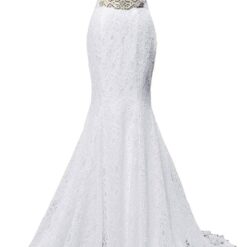 Robe de mariée A en dentelle avec décolleté en V et fleur en blush Robe de mariée A en dentelle avec décolleté en V et fleur en blush