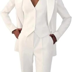 Ensemble 3 pièces blanc Pour Femme Veste De Costume Rayée, Gilet Et Pantalon Ensemble 3 pièces blanc Pour Femme Veste De Costume Rayée, Gilet Et Pantalon