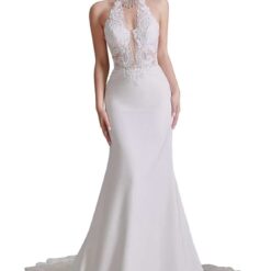 Robe de mariée sirène en dentelle vintage avec traîne et dos nu Robe de mariée sirène en dentelle vintage avec traîne et dos nu