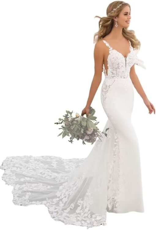 Robe de mariée sirène avec dos en dentelle fantaisie