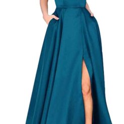 Robe de mariée A en satin avec poches et corsage illusion Robe de mariée A en satin avec poches et corsage illusion