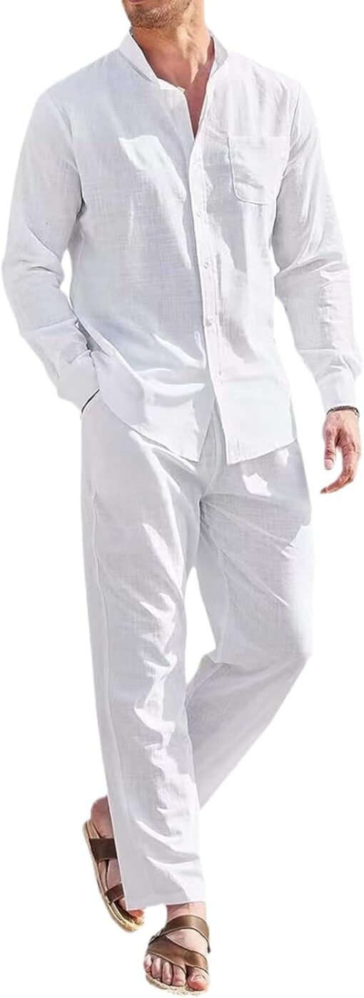 Ensemble Décontracté 2pcs en Lin et Coton pour Hommes