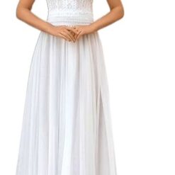 Robe de mariée romantique à encolure en demi-cercle et corsage dentellé Robe de mariée romantique à encolure en demi-cercle et corsage dentellé