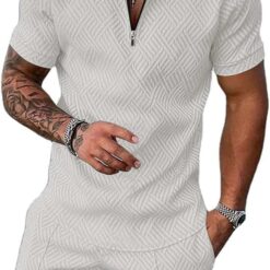 Ensemble Blanc De Deux Pièces Imprimé Décontracté En Tricot Pour Hommes Ensemble Blanc De Deux Pièces Imprimé Décontracté En Tricot Pour Hommes