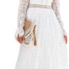 Robe De Mariée A Dentelle Florale A Manches Longues Illusion