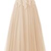 Robe de mariée A à bretelles spaghetti champagne romantique