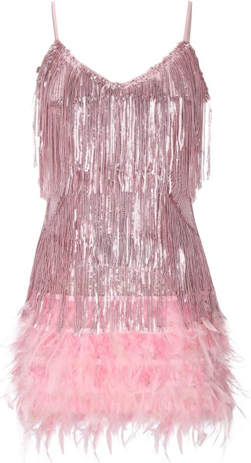 Robe Blanche De Soirée À Franges Et Sequins – Image 10