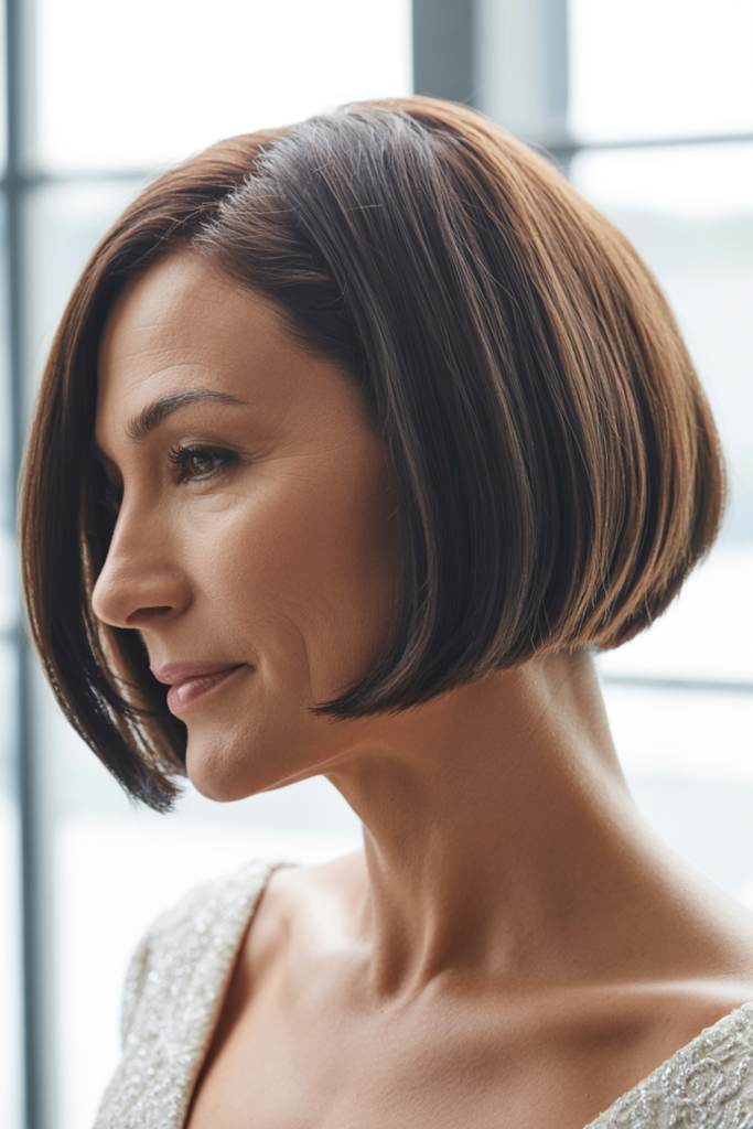 25 meilleures coiffures de mère de la mariée pour 2026 image 20 | Soirée Blanche Bob poli avec une partie latérale profonde