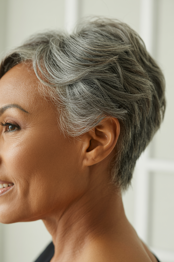 25 meilleures coiffures de mère de la mariée pour 2026 image 44 | Soirée Blanche Pixie avec une brillance douce