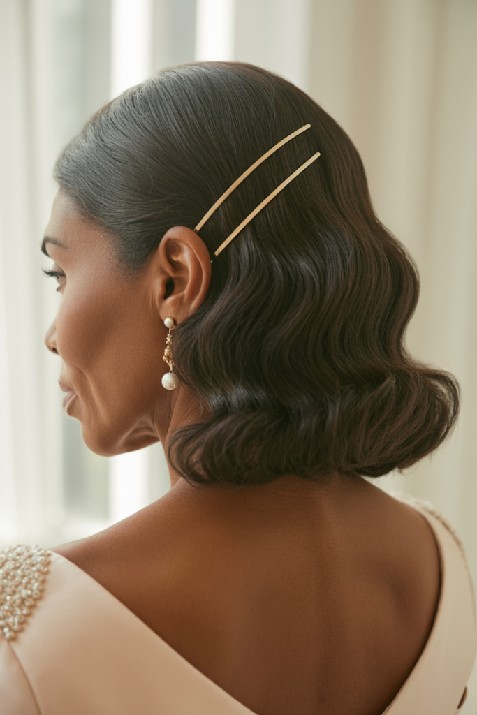 25 meilleures coiffures de mère de la mariée pour 2026 image 22 | Soirée Blanche Glam Waves + Un côté épinglé au dos