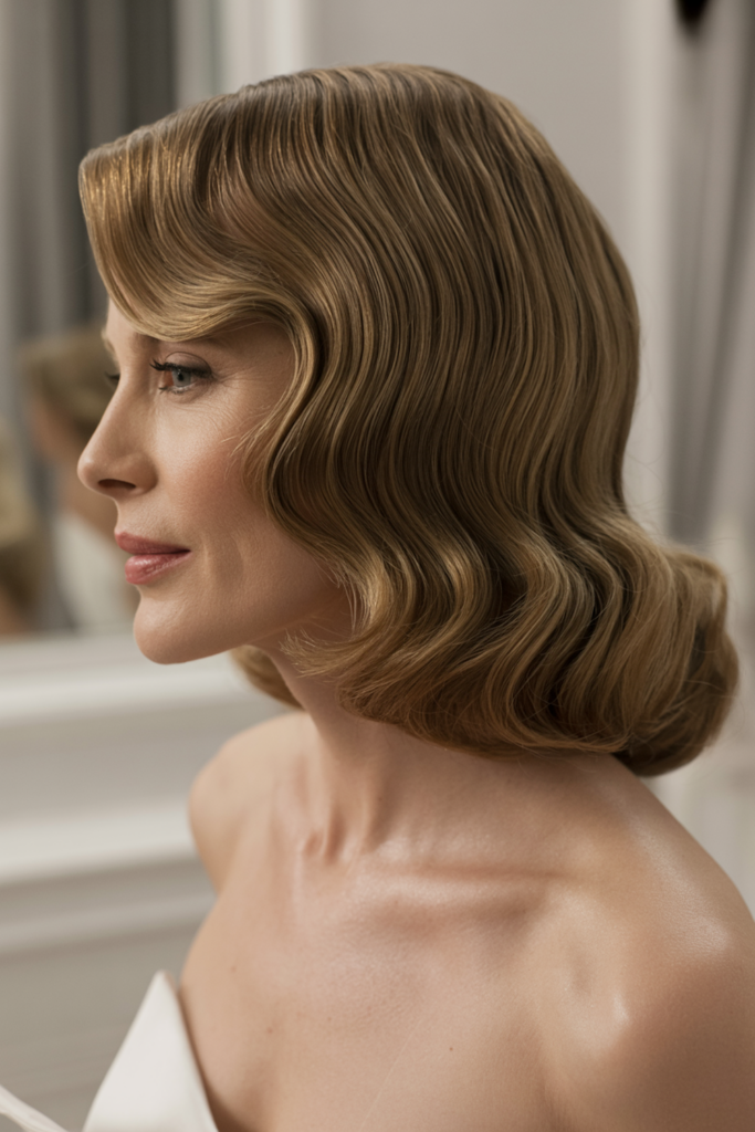 25 meilleures coiffures de mère de la mariée pour 2026 image 16 | Soirée Blanche vagues hollywoodiennes