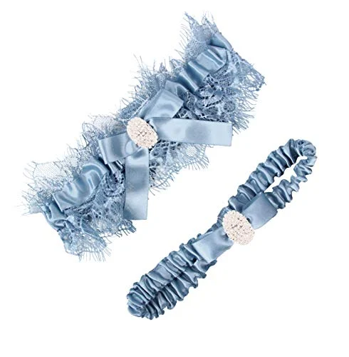 Jarretière de mariage vintage bleu poudre, quelque chose de bleu
