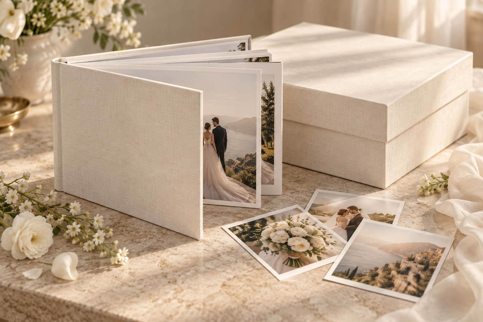 Wedding Experience — Vos souvenirs, vos préparatifs image 4 | Soirée Blanche Illustration d’un livre photo de mariage avec son coffret ivoire